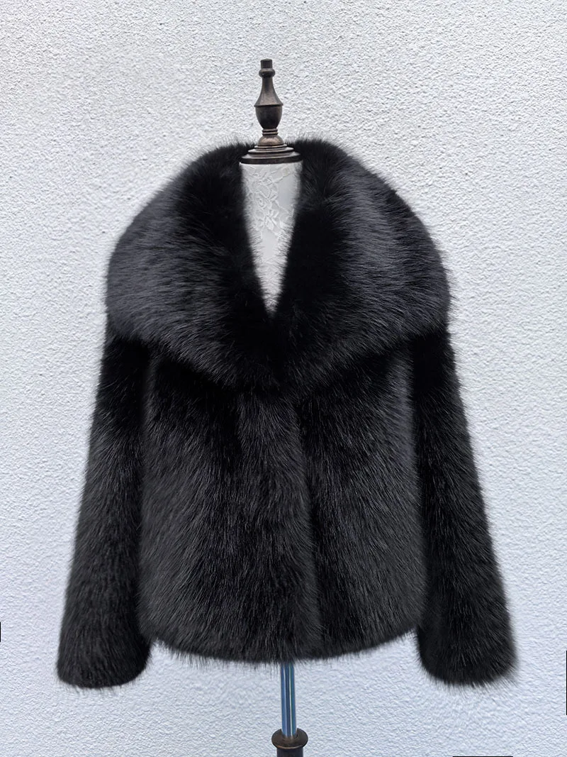 Long Hair Women Winter Mink Fur Jacket Big Lapel Collar Button Female's Artificial Fur Outwear Thick Thermal Lady Eco Fur Coat