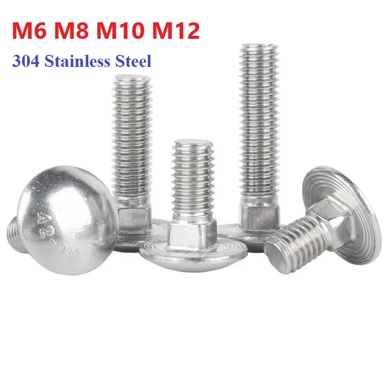 Length 12~100mm Carriage Bolt 304 Stainless Steel Round Head Square Neck Screw M6 M8 M10 M12