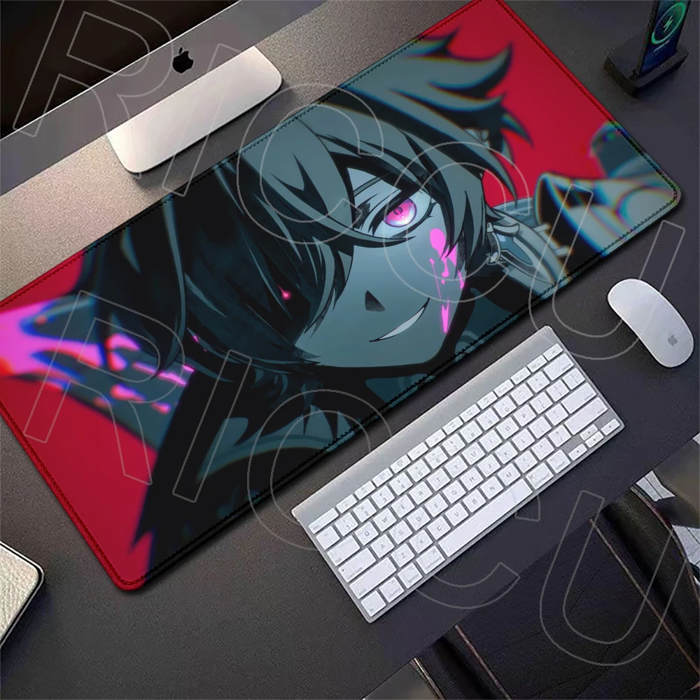 Großes Anime-Spiel Genshin Impact Lohen Mauspad, rutschfeste Gummibasis, verriegelter Rand, waschbar, schnell gleitende Schreibtischunterlage, Tastatur-Mauspad – Detail 12