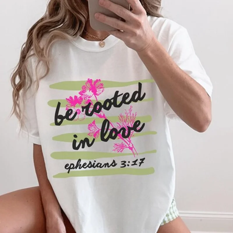 カラーレタープリント Tシャツ レトロフローラル レディース カジュアル ゆったりフィット 半袖 快適 デイリー 多用途 ベーシック レイヤリングトップ