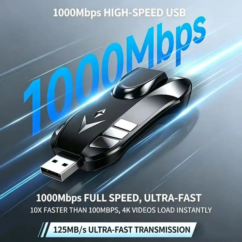1000Mbps USB WiFi Adapter Desktop Laptop Compatible Stable Signal for Home Office Gaming Streaming
