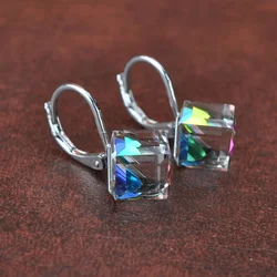 Creative Colorful Magic Cube Design Hoop Earrings Artificial Crystal Jewelry Elegant Luxury Style Female Party Earrings