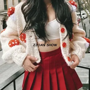 Häkeltrikothandwerk für Frauen, 3D -Pilz -Strickjacke, Retro Candy, V -Collar, Langarm, lila Strickpullover 12 Hauptverkäufe Croche Carige - №10