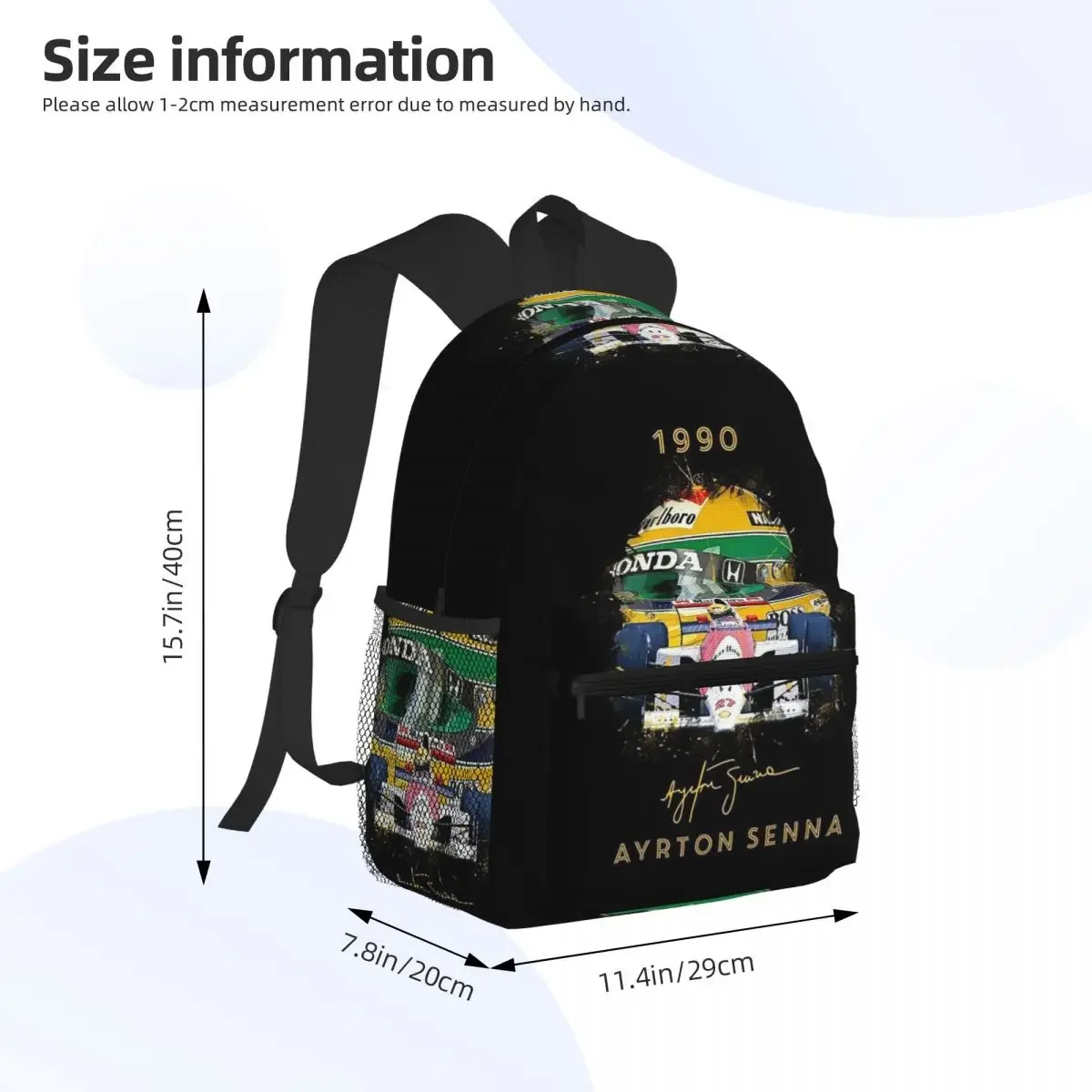 Ayrton Senna Racing Cars Student Backpack School Bag Hiking Travel Daypack for Boys Girls Fashion Bookbag Shoulder Bags