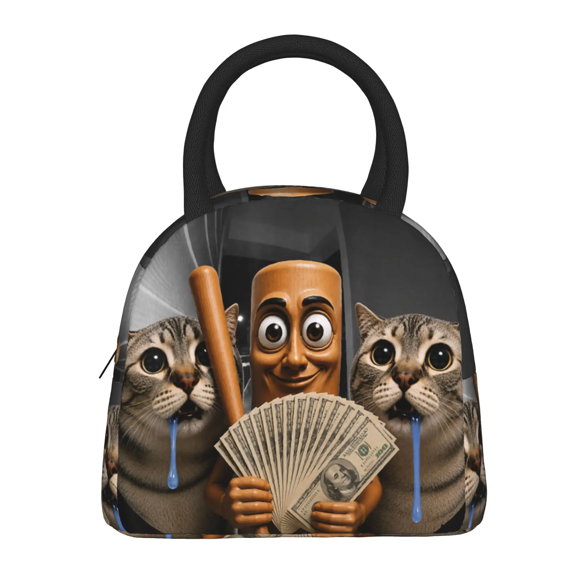 There is Motion at Your Front Door Tung Tung Tung Sahur Cat Lunch Bag  Retro Lunch Box Outdoor Picnic Convenient Tote Food Bags
