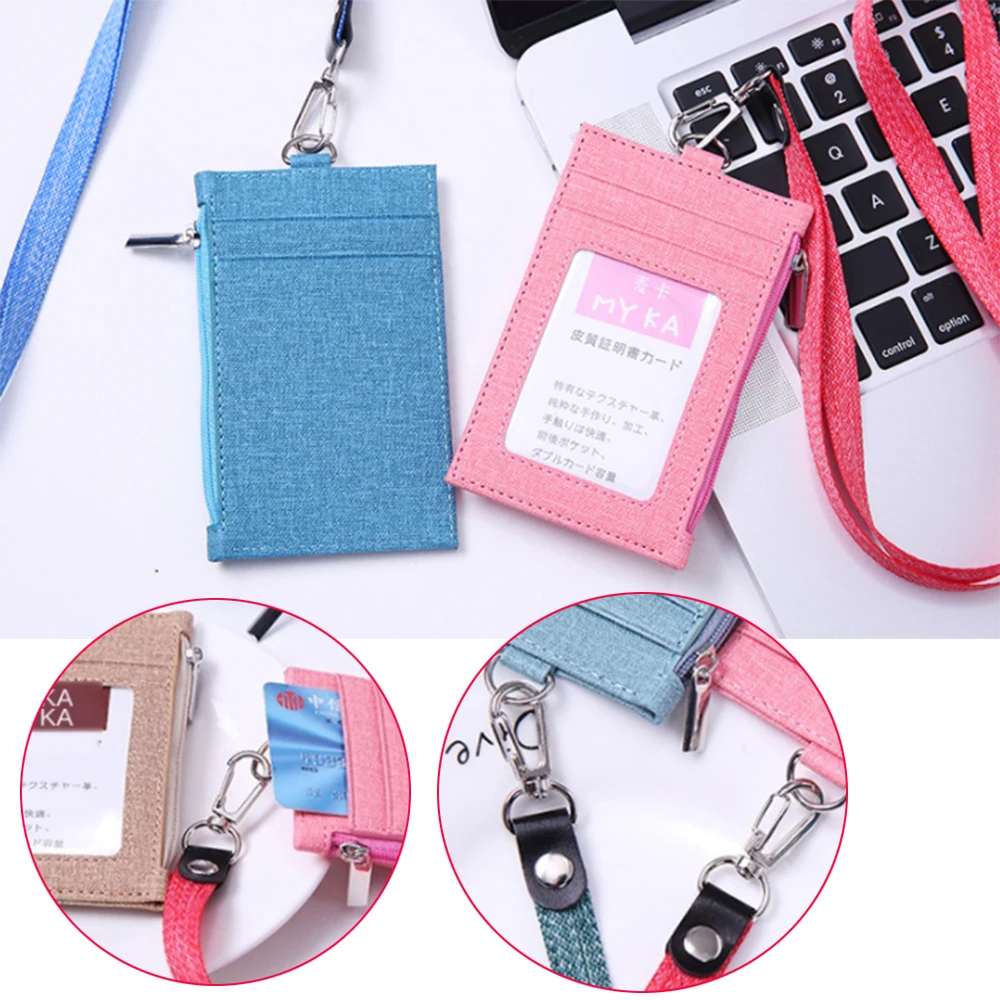 Women Men Casual Slim Wallet Credit Card Holder ID Badge Case Card Holder With Neck Strap Lanyard