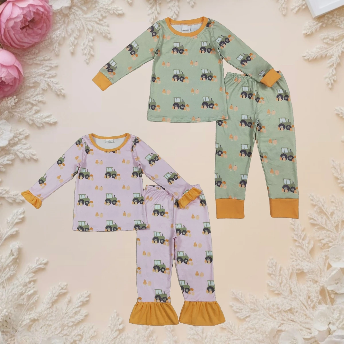

Kids Sibling Long Sleeve Pajamas Set Baby Boy Girl Loungewear for Spring Fall Toddler Pumpkins Truck Top Pants Children Clothing