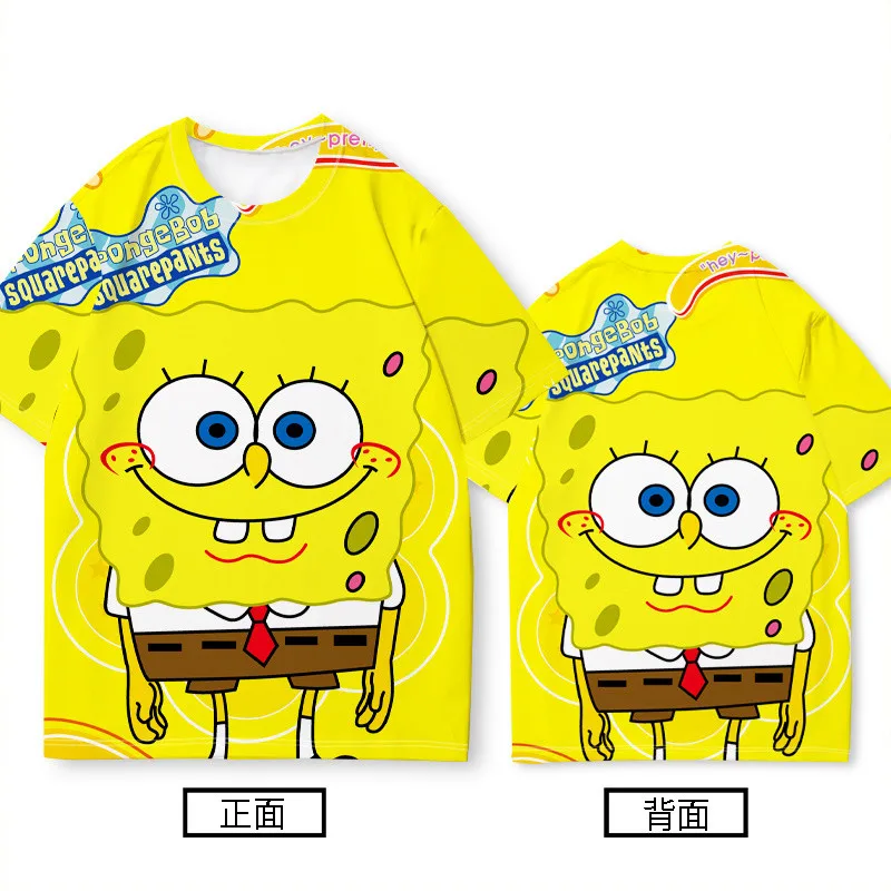 New Children's Popular SpongeBob SquarePants Short Sleeved Men's Anime 3D Printed Loose Fit Parent-child T-shirt