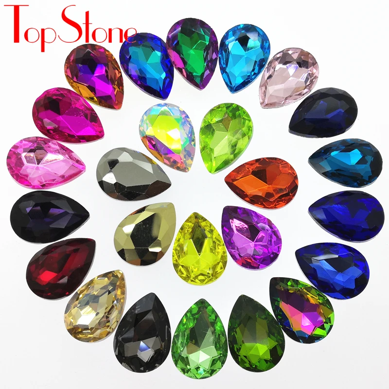 TopStone All Sizes Colors Teardrop Glass Crystal Fancy Stone Pointed Back Rhinestone Droplet for Jewelry Making