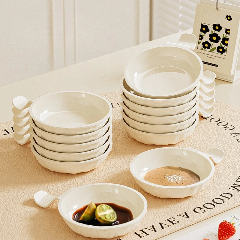 4pcs Creamy Bone Spit Dice Dishes Home Seasoning Dish Hot Pot Seasoning, Soy Sauce, Vinega,  Sauce Dish