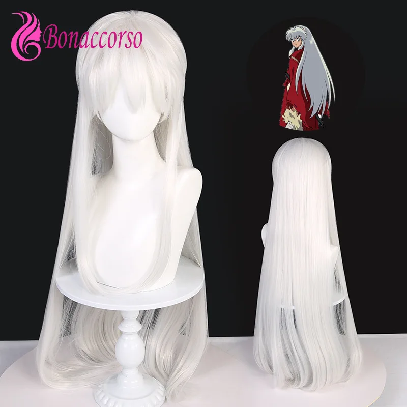 Inuyasha Cosplay Wig White Corn Perm Synthetic Long Straight Wig Anime Coser Heat Resistant Fiber Wig Halloween Daily Party