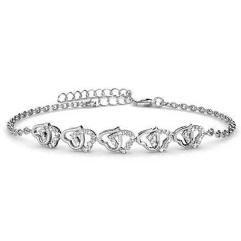

Daisini 925 Sterling Silver Heart in Heart Charm Braclet Embellished with Crystal From Swarovski for Women Anniversary Gift