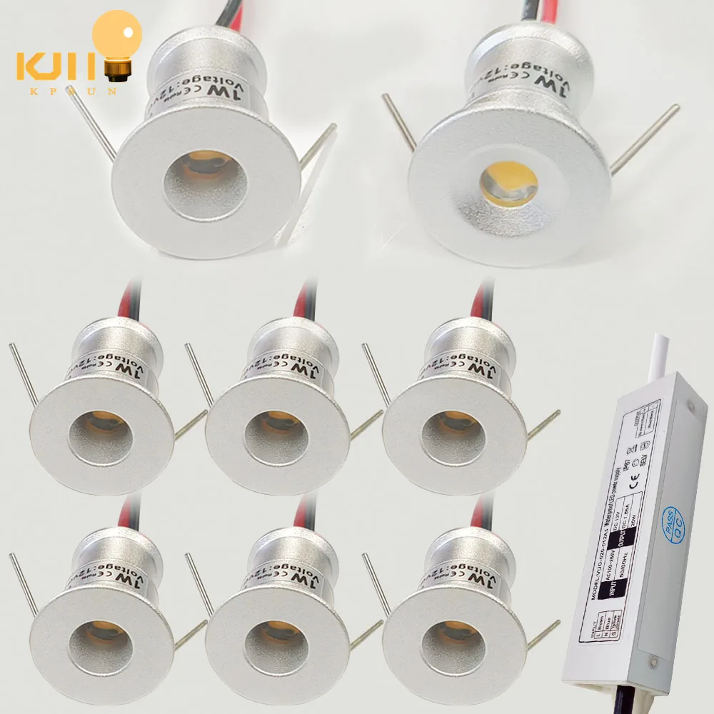 

9Pcs Indoor LED Spotlight for Stair Step, Corridor Lamps, Recessed Cabinet Ceiling Light, 1W, DC 12V, White, Black, Silver