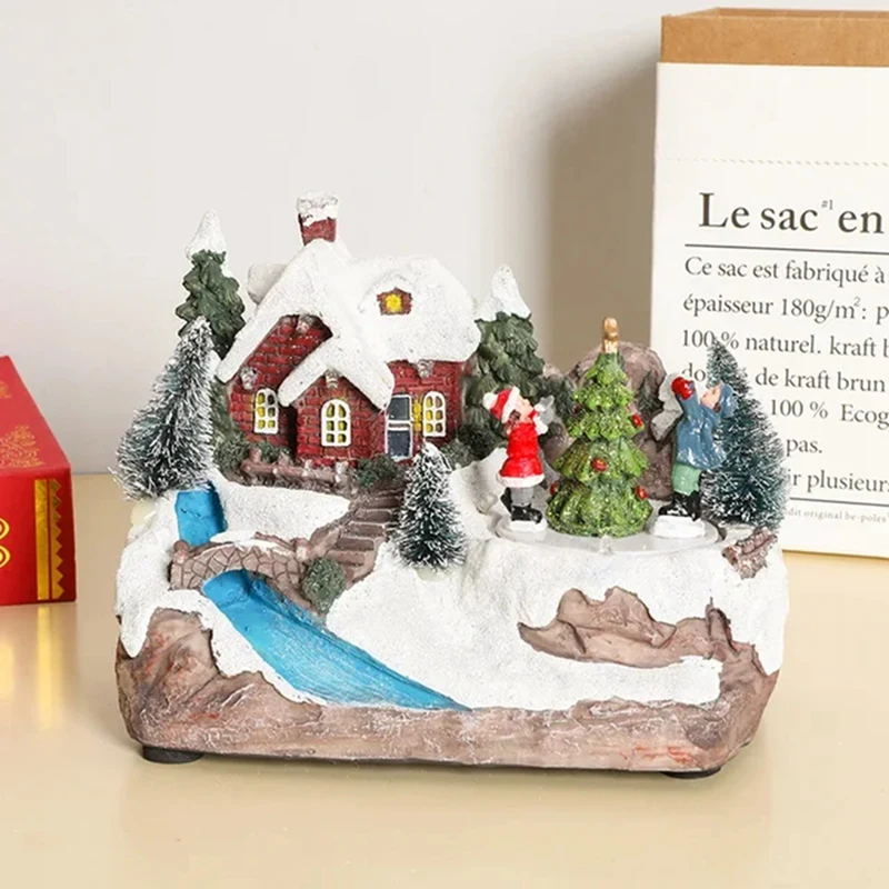 Christmas Rotating Music Statue Christmas Home Decoration Desktop Ornaments Holiday Gift B-ABHG