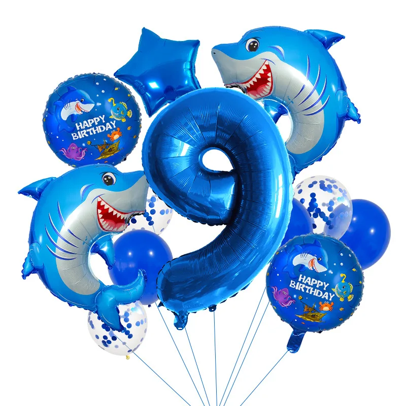 14-teiliges Hai-Themen-Zahlenballon-Set für Jungen-Geburtstagsfeiern, Ozean-Tier-Dekorationsbälle, Familienfoto-Hintergrund-Deko – Detail 10