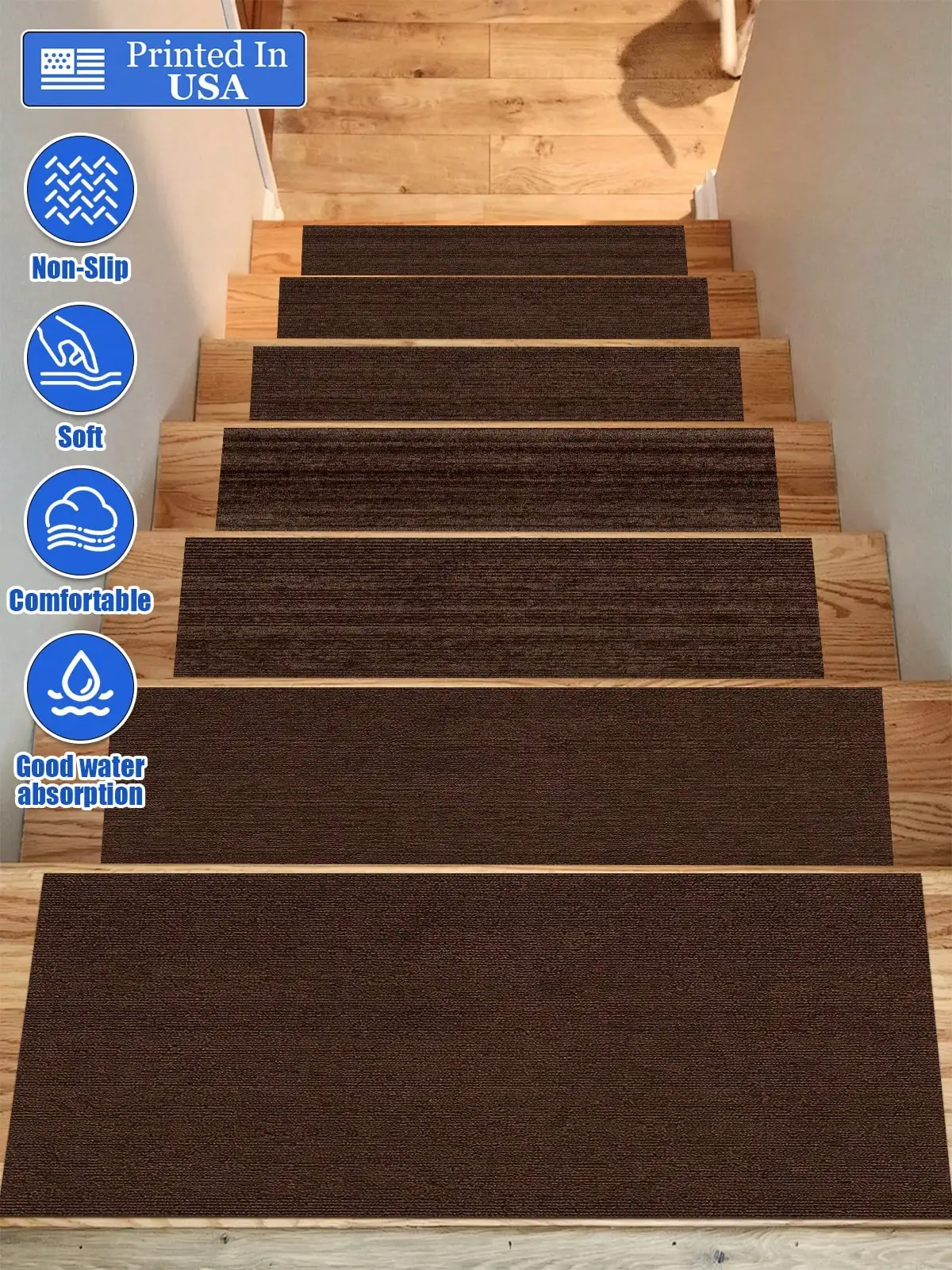 

Solid Dark Brown Texture PatternNon-Slip Stair Tread Pads Runner Rugs,Aisle Runners, Floor Mat,Door Mats