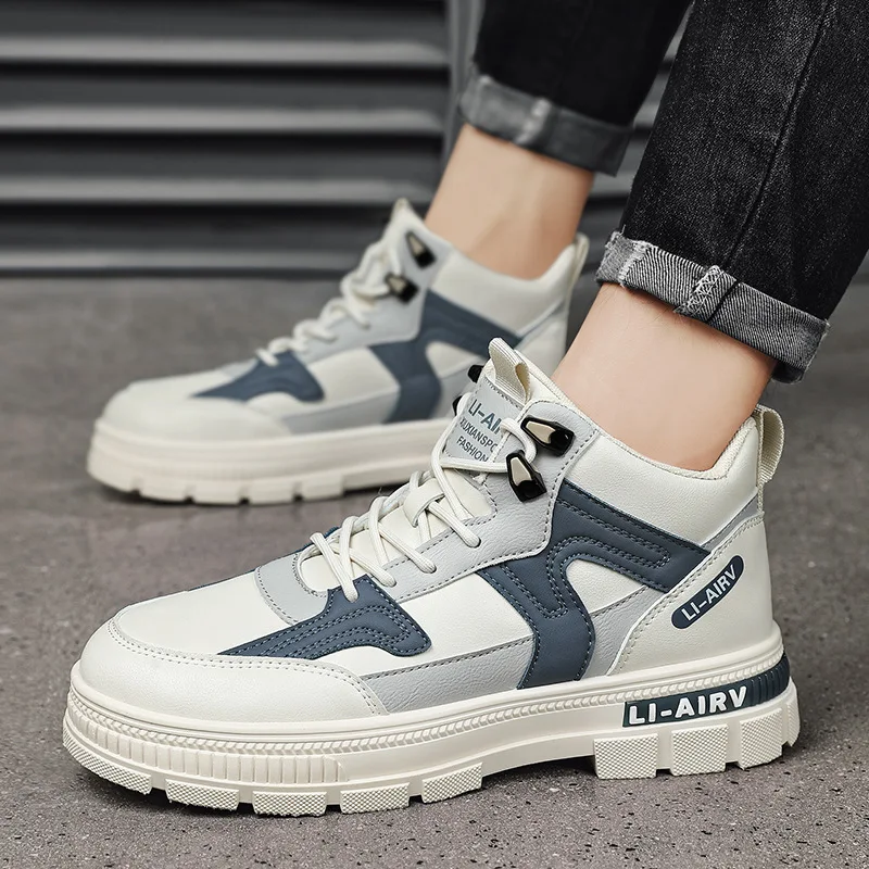 Fashion Men's Running Shoes High Top Men Sneakers PU Leather Comfort Non-Slip Walking Footwear Zapatos De Hombres Male Sneakers