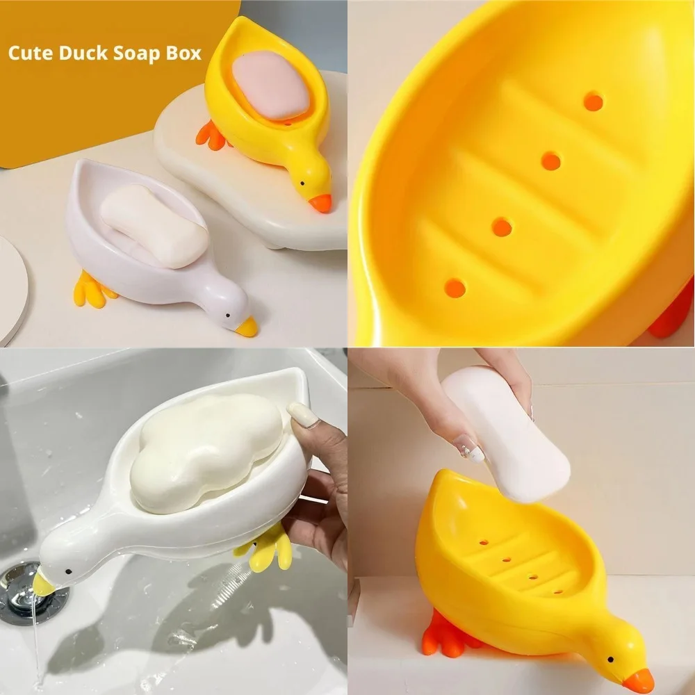 1/2Pcs White Duck-Shaped Soap Holder, Made of Plastic, Suitable for Kitchen and Bathroom Countertops, Non-Slip Draining Soap Box