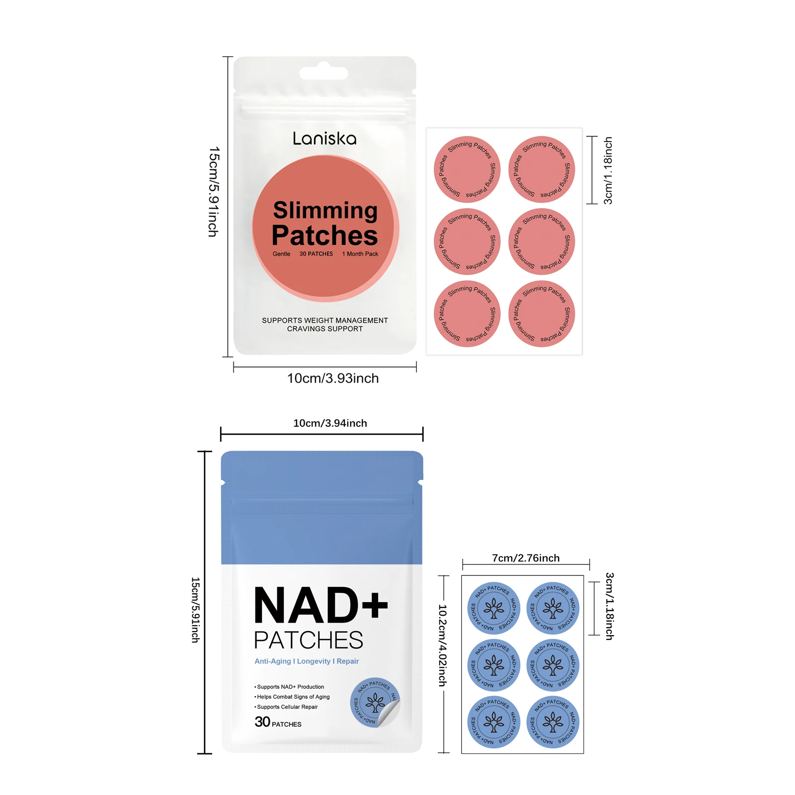 NAD+ Anti Aging Patches and Slimming Weight Management Patches Set Total 60 Pieces Gentle Body Care Stickers