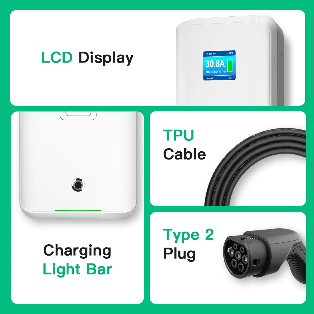 Ładowarka MOREC EV 32A EVSE Wallbox 7KW Stacja ładowania pojazdów elektrycznych Typ 2 Poziomy 2 Ładowarka samochodowa elektryczna z RFID