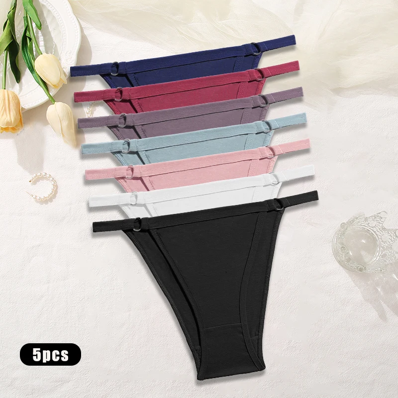 5Pcs\SET Cotton Ladies Panties Sexy Female Thin Belts Underwear Adjustable Low Waist Seamless Thongs Metal Ring Waist Underwear