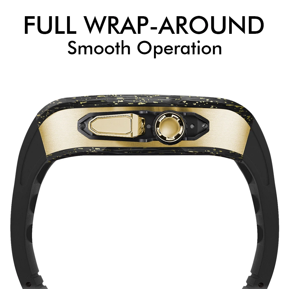 الروح بارد ألياف الكربون لساعة أبل حالة الترا 3/2 49 مللي متر الفاخرة Glod تعديل iWatch حماية طقم عصري حزام الفلوروروبر #6