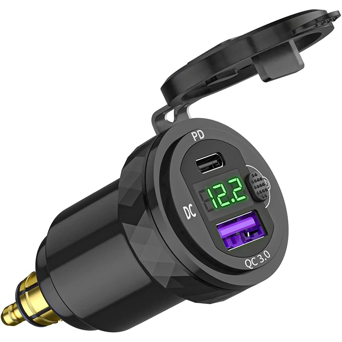DIN Hella Stecker auf USB C PD 3.0 QC 3.0 USB-Ladegerät Netzteil Voltmeter mit EIN-Aus-Schalter für BMW Ducati Triumph Motorrad