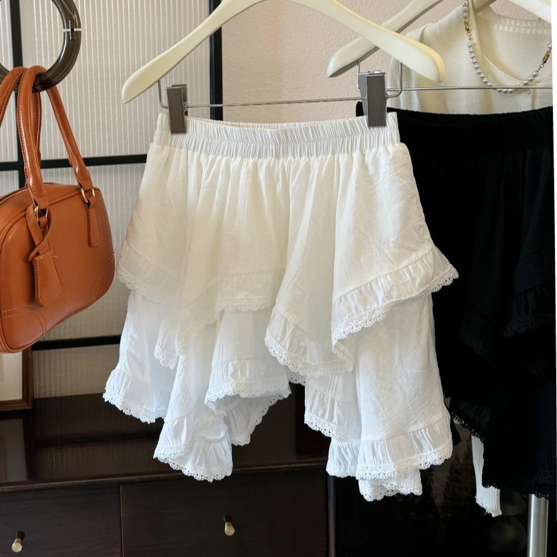 

Ball Gown Skirts Women Lace Above Mini Skirt Elastic Waist Loose Slight Strech Summer High Waist Cake Skirt White Y2k Streetwear