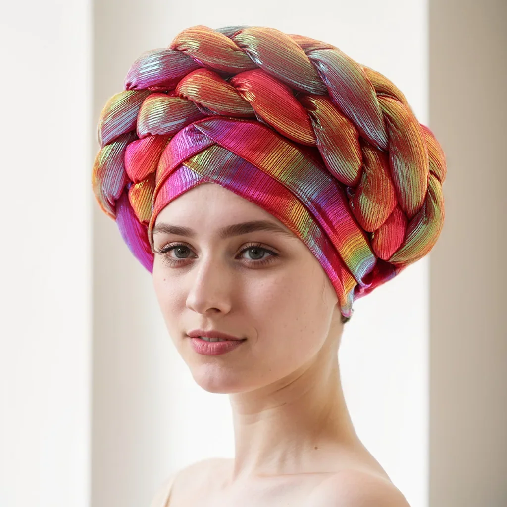 أحدث ربطة رأس أفريقية للسيارات Geles Aso Oke مصنوعة بالفعل أغطية رأس حجاب إسلامي عمامة ضفائر نسائية جاهزة لتغطية الرأس قبعة بونيه