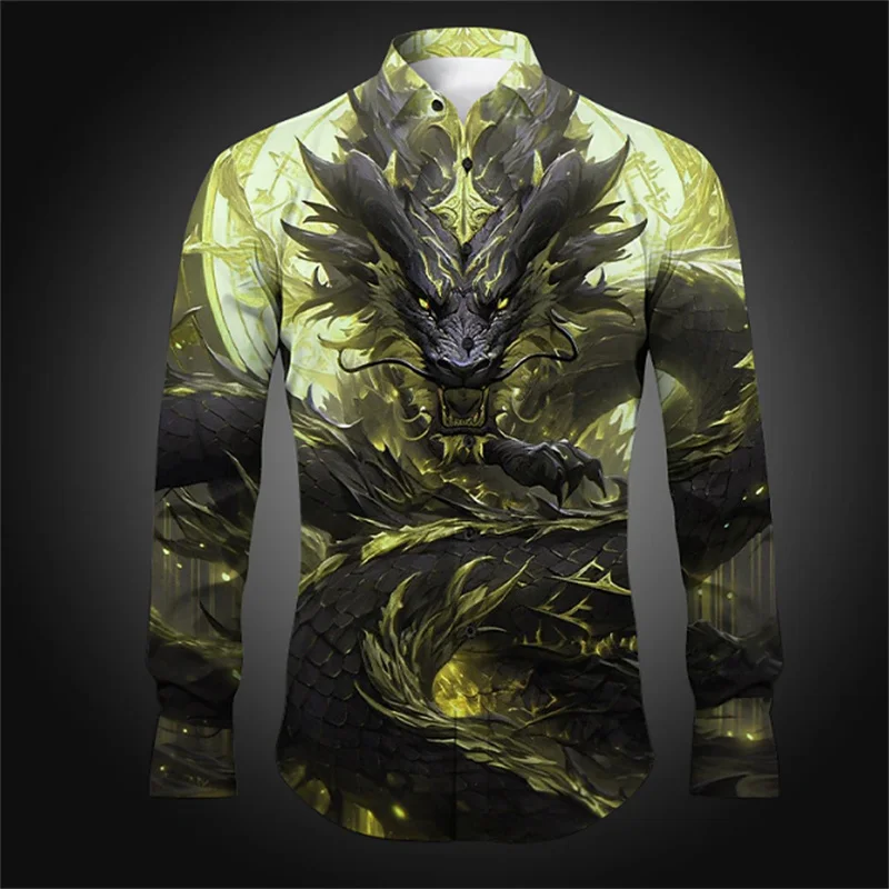 Men\'s shirt pattern shirt outdoor street long sleeved printed clothing fashion street clothing designer casual breathable