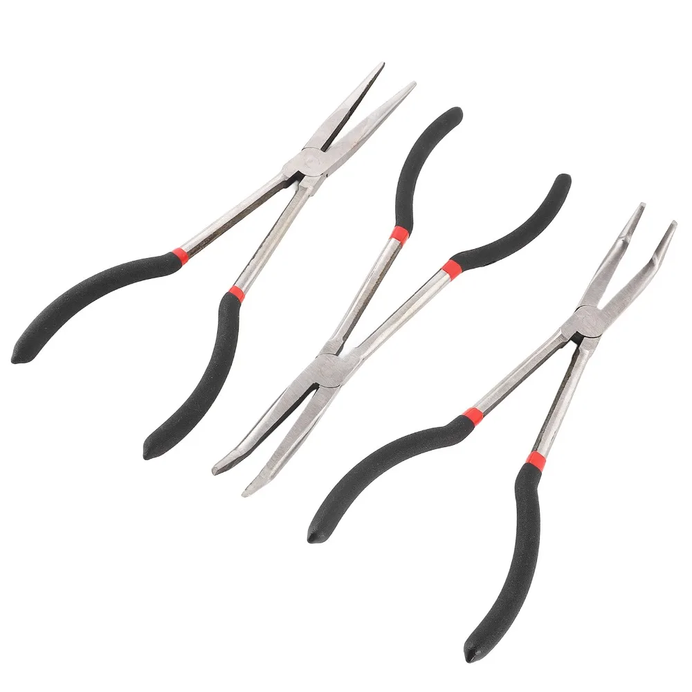 

3pcs Carbon steel Needle Nose Pliers Straight Long Needle Nose 45 Degree Angle Long Nose Pliers Silver 90 Degree Angle