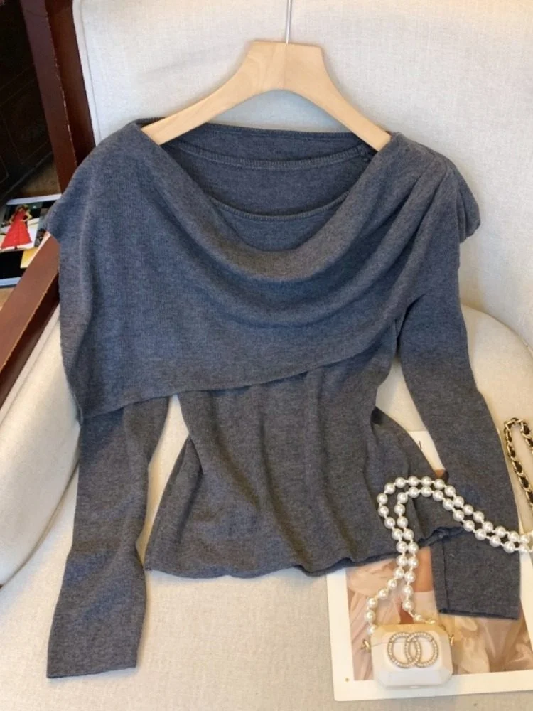 

Korean Sle Stripe One oulder Knitted Sweater Women Winter Faion Slimming Waist Tie Belt Sexy oulder Bared Girl Sle