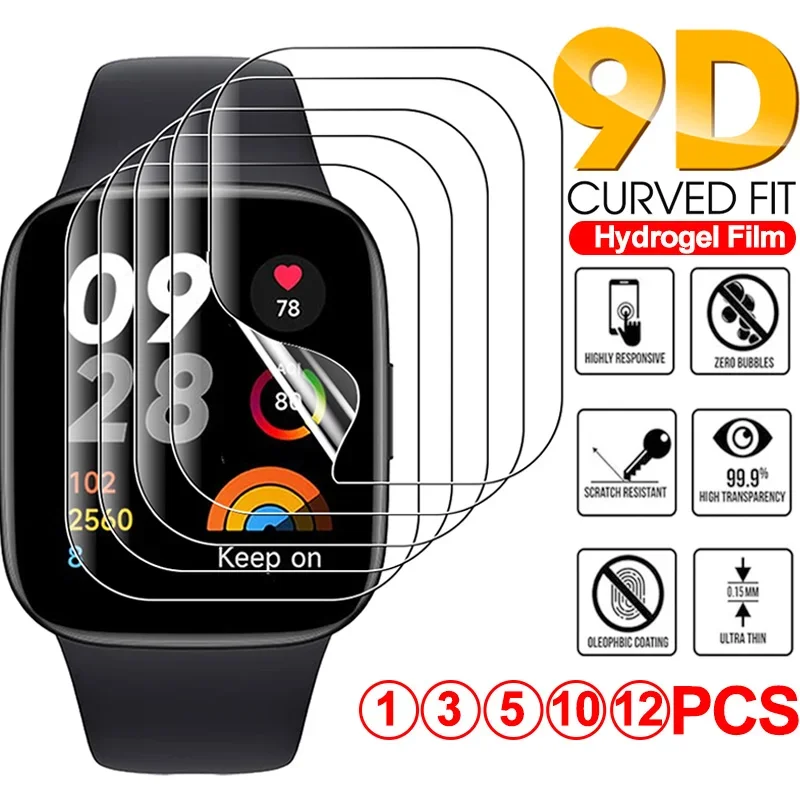 1-12PCS 9D Curved Hydrogel Film for Xiaomi Redmi Watch 3/2/2 Lite Soft Screen Protector for Redmi Watch 3 SmartWatch Not Glass