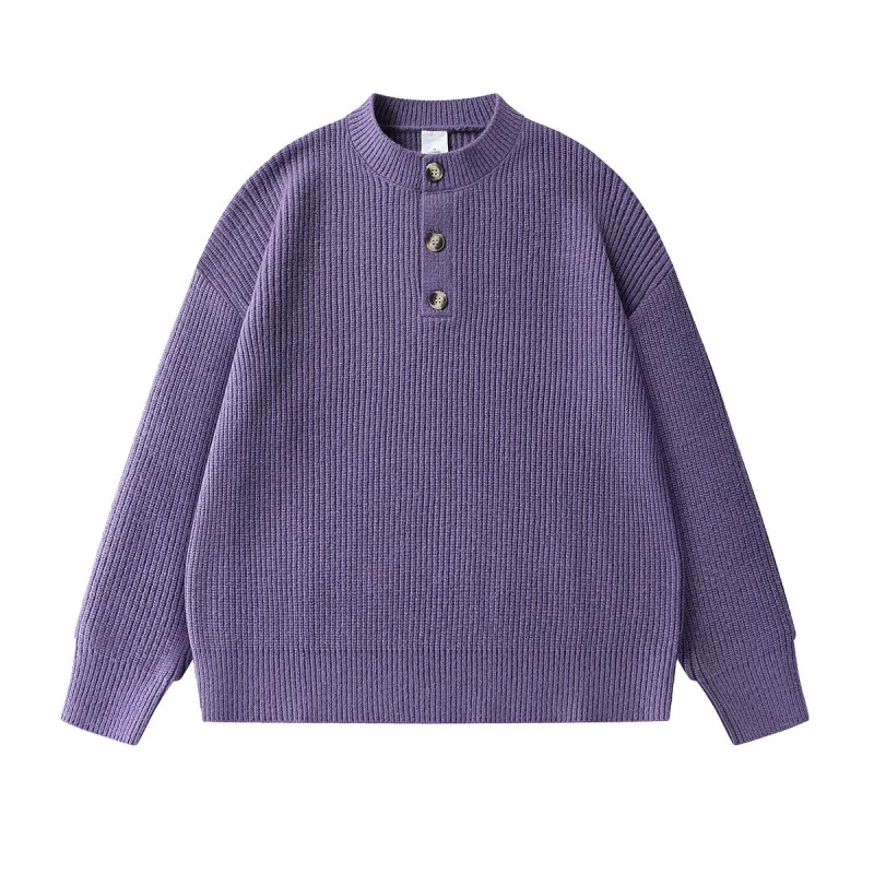 

FW2025 японский ретро свитер с воротником на пуговицах унисекс свободного покроя утолщенный теплый вязаный пуловер для мужчин высокое качество