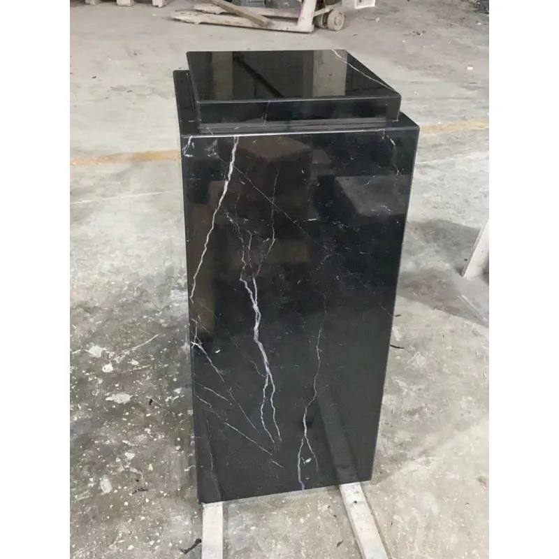 Natural black and white root marble ornament base, villa decoration ornament base, floor-to-ceiling entrance double-layer marble