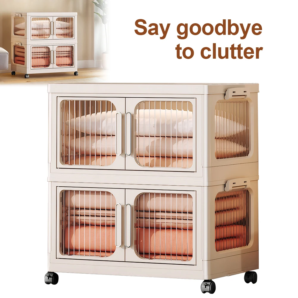 خزانة قابلة للطي مكونة من طبقتين، خزانة ملابس ذات سعة كبيرة، منظم تخزين منزلي مضاد للانزلاق للكتب والملابس والأدوات الصغيرة #6