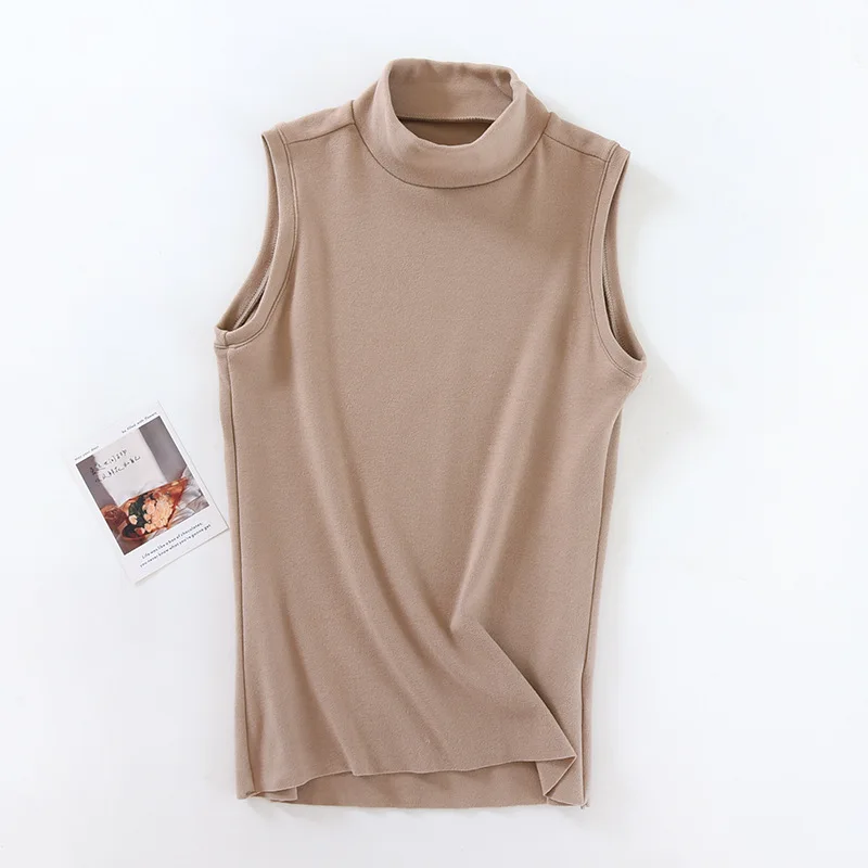 Autumn Winter High Neck Warm Top Sleeveless Underwear Slim Add Velvet Vest For Women One Piece Pajamas Casual Sleep Base Shirt