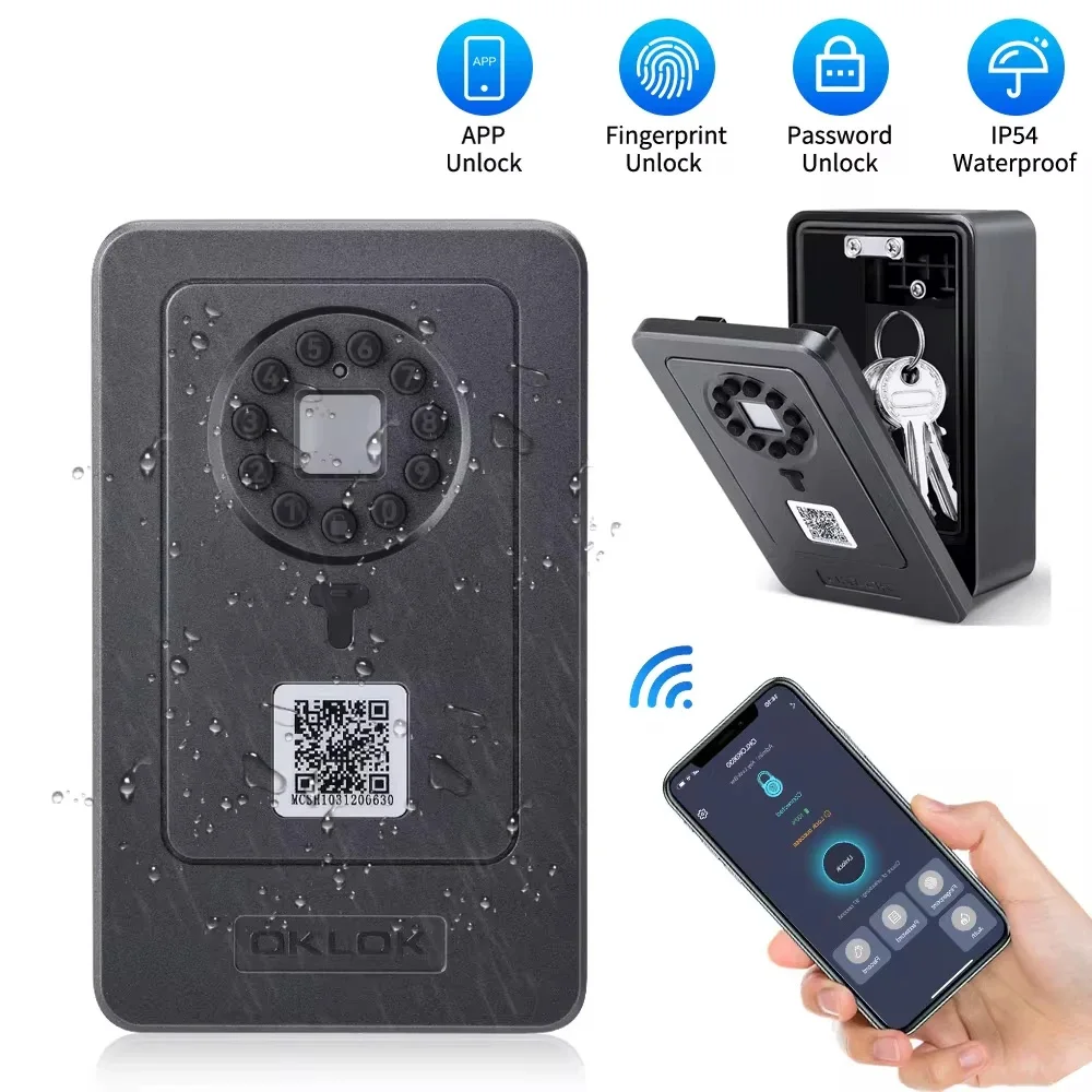 Sleutelkluis Vingerafdruk Bluetooth APP Digitale sleutelkastje App Toegang op afstand Wandmontage Combinatie Beveiligingsdozen Lockbox