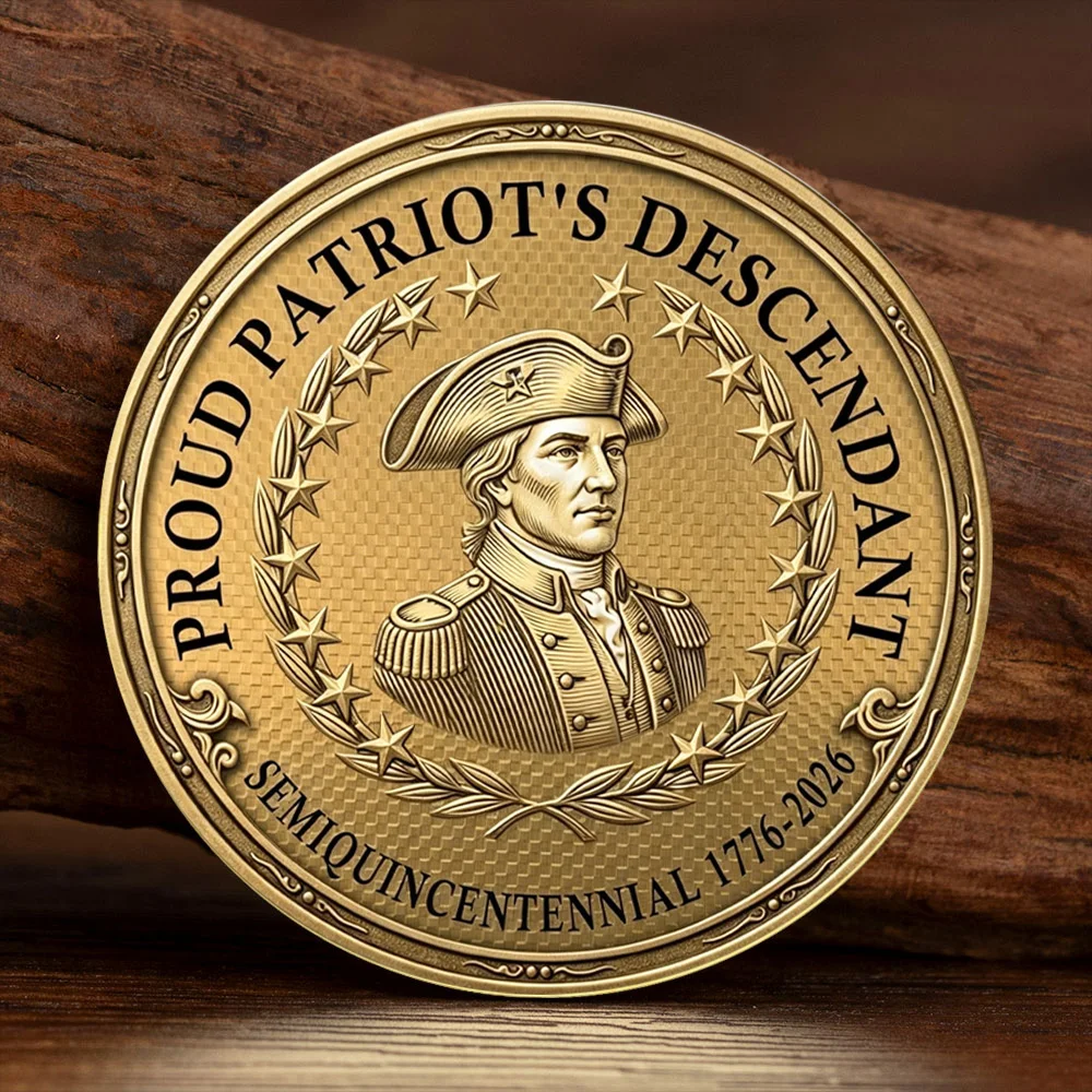 2D Flat Proud Patriot Descendant Gold Plated Commemorative Coin Semiquincentennial 1776-2026 Collection Coin