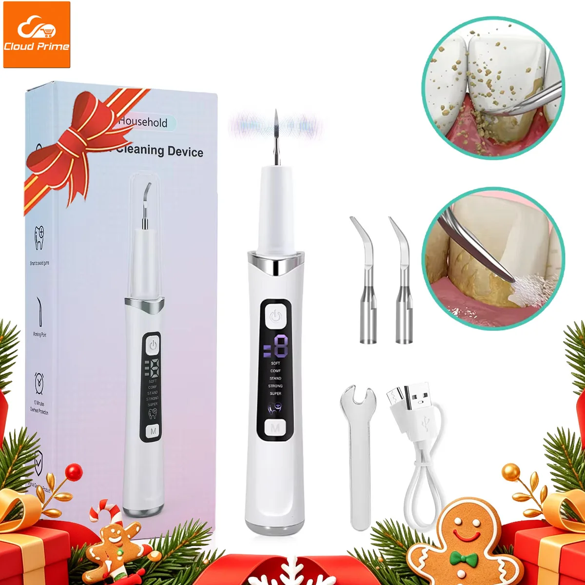 Cloud Prime Electric Ultrasonic Dental Scaler 5 Modes Calculus Oral Tartar Remover Tooth Stain Cleaner Teeth Whitening Oral Care For Christmas And New Year Gifts