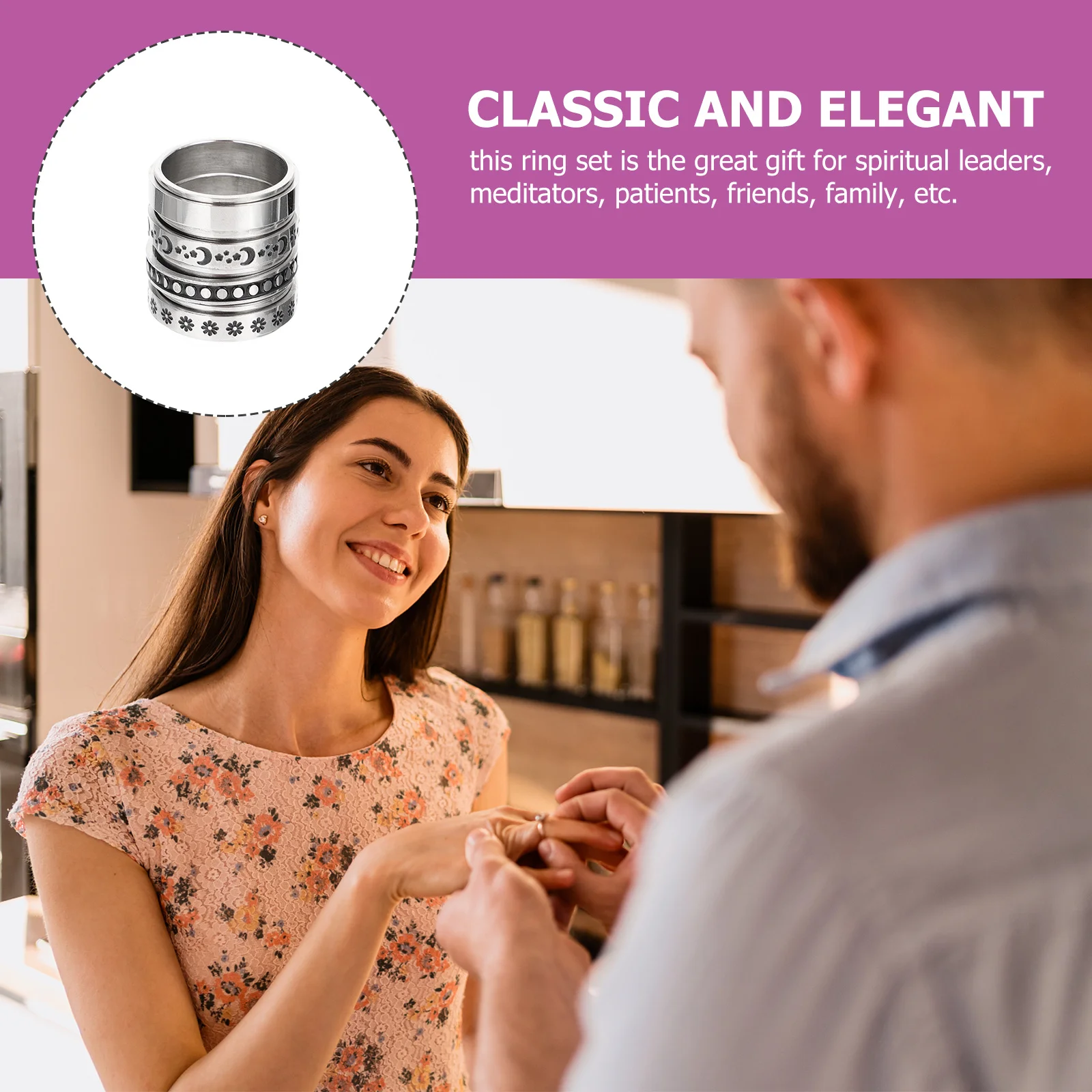 4pcs Titanium Steel Rotating Rings Unisex Fidget Bands For Men Women Fashion Stress Relieving Ring Jewelry Gift