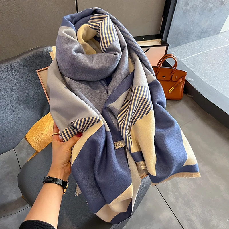 New Woman Fashion  Retro lattice  Printing Imitation Cashmere  thickening Shawl Multifunction Decorate Outdoor Winter Warm Scarf