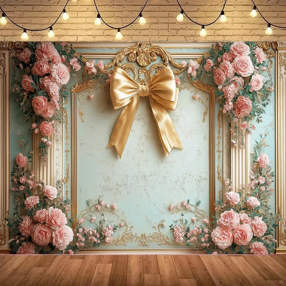 

Butterfly Knot Flowers Classic Wall Theme Photography Background, Adult Birthday Party Decoration Banner Photography Background