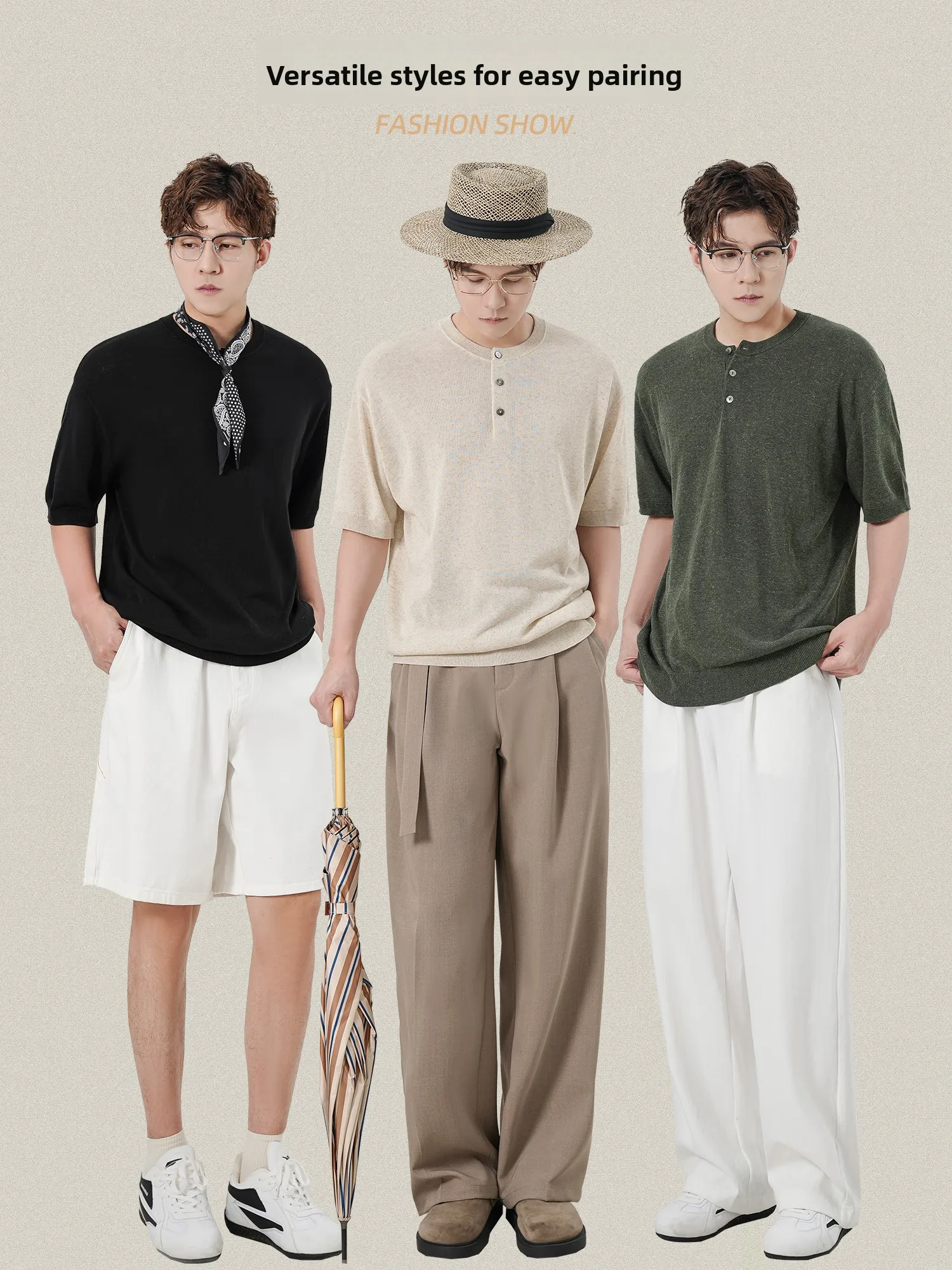 Linen Casual Loose Henry Collar Lyocell Breathable High Elasticity Short Sleeve Summer Men's Loose Base T-Shirt Inner Wear