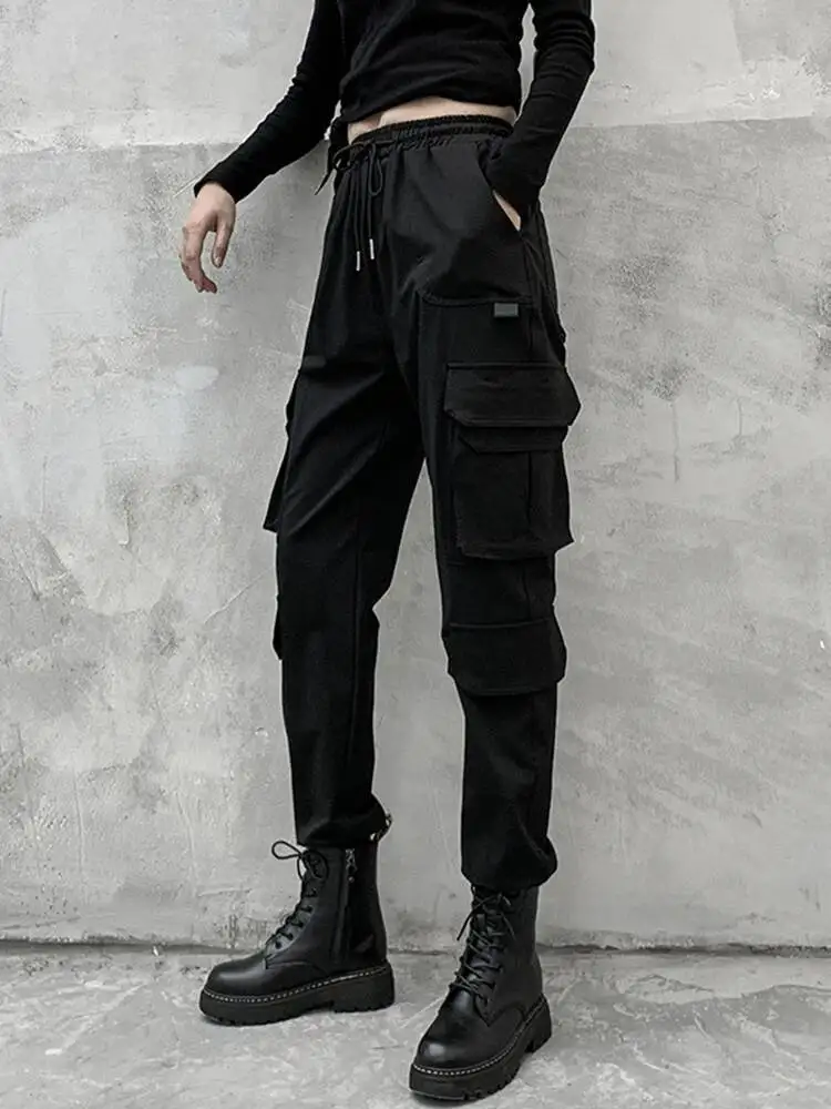 جيوب سوداء عالية مرونة الخصر طويل الحريم السراويل الجديدة فضفاضة تناسب السراويل النساء أزياء المد ربيع الخريف #2