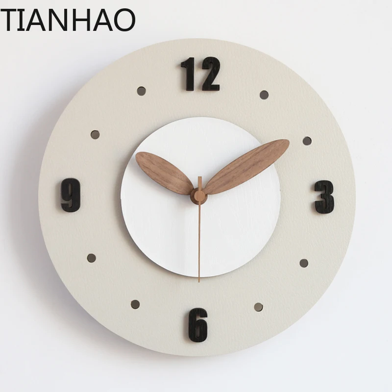Circle Simple Modern Home Silent Wall Clocks Designer Wall Decoration Solid Wood Round Wall Clock Horloge Murale Household Goods