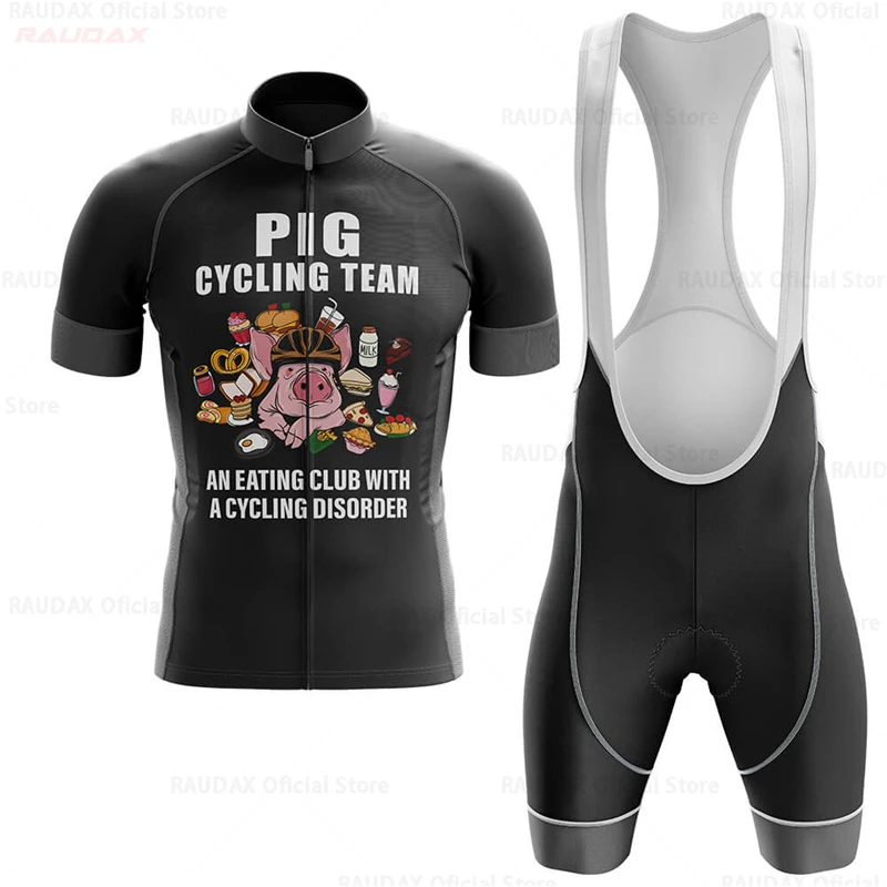 Engraçado porco ciclismo jersey set para homens, desenhos animados anime roupas, camisas de bicicleta de estrada, bicicleta babador, MTB desgaste, novo, 2023