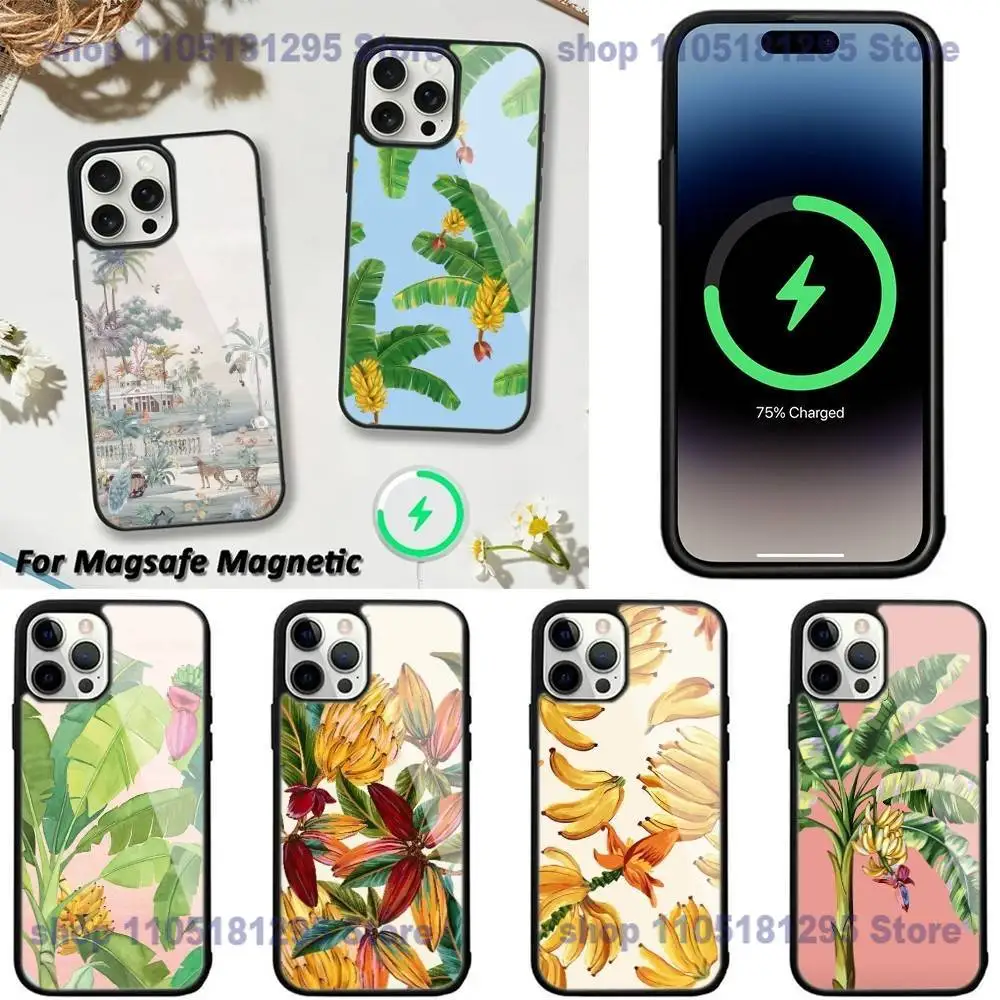 

Vintage Banana Leaf Flower Luxury Phone Case For iPhone 17,16,15,14,13,12,11,Plus,Pro,Max,Mini Magnetic Wireless Charging