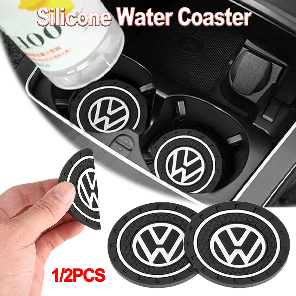 Posavasos de gel de sílice negro para coche, accesorios antideslizantes para VW R, POLO, Tiguan, RLINE, GTI, golf, GTD, 1/2 piezas, 7,2 cm