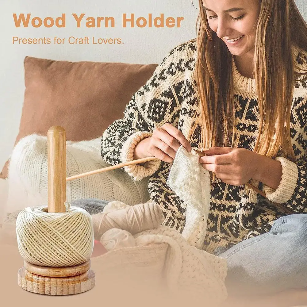 Wooden Yarn Ball Holder Stand Crocheting Winder Rotation Sewing Winders Rotating Ball Thread Spool Wooden Q9z7